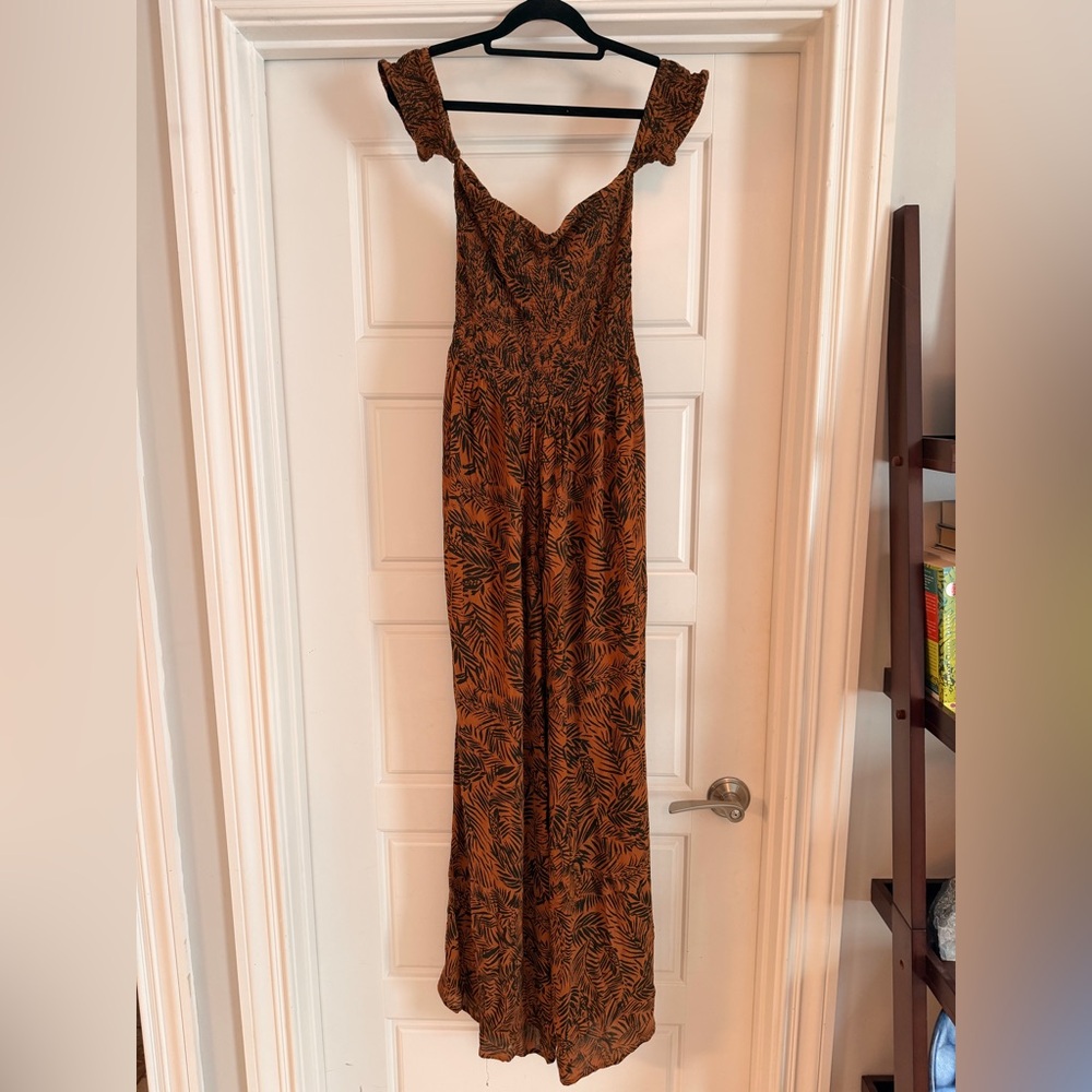 Rust Tropical Print Wide-Leg Jumpsuit